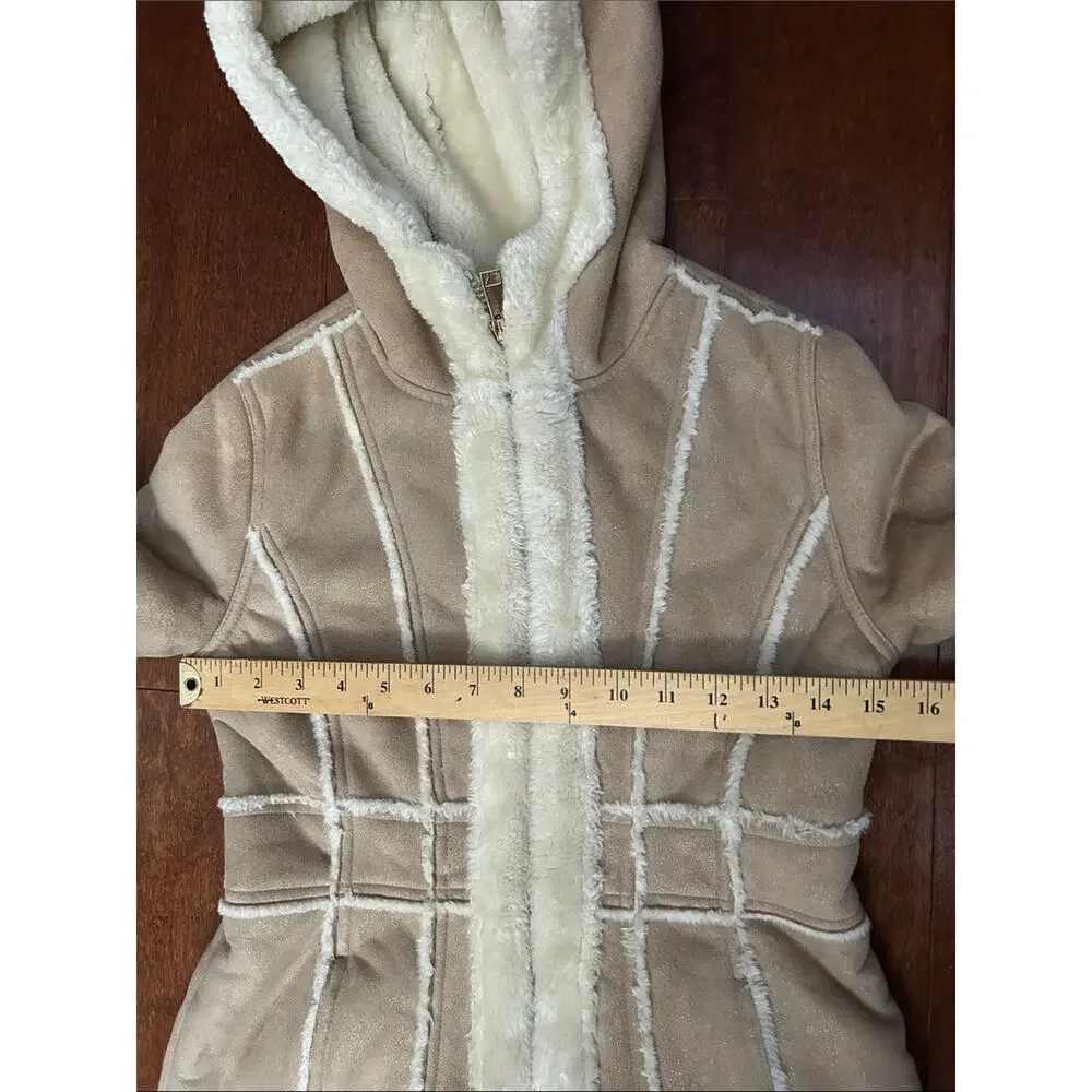 Hawke & Co. Kids Faux Suede & Shearling Hooded Coat, Sparkling Beige, Size 10/12